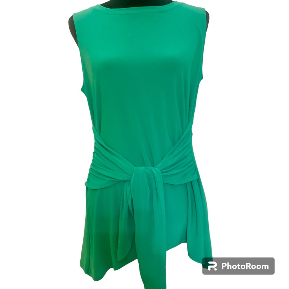 Chaus New York Green Top Camisole Tie Front Jewel Neck Sleeveless Size L
